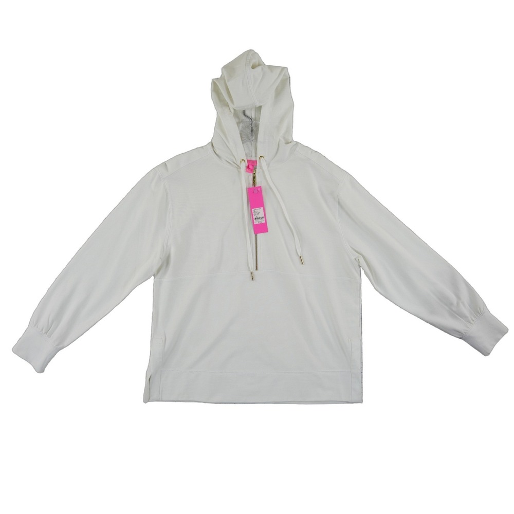 NEW Lilly Pulitzer Lora Long Sleeve Hoodie Women's Size Small White 1/4 Zip Top